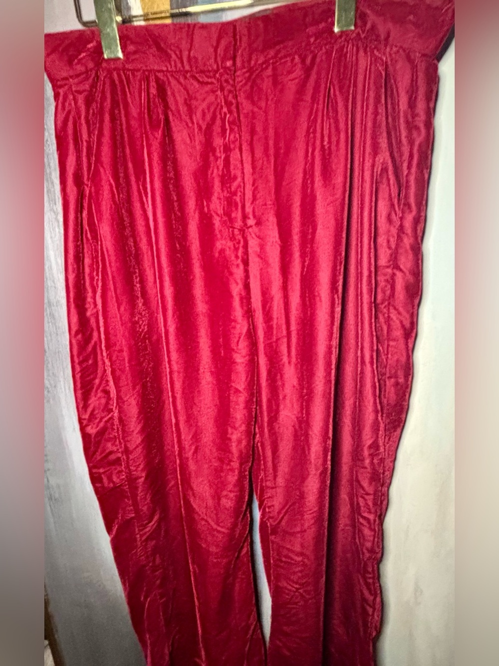 Sowears Red Velvet Wide Leg Pants Size L Y2K Holiday Party Luxe